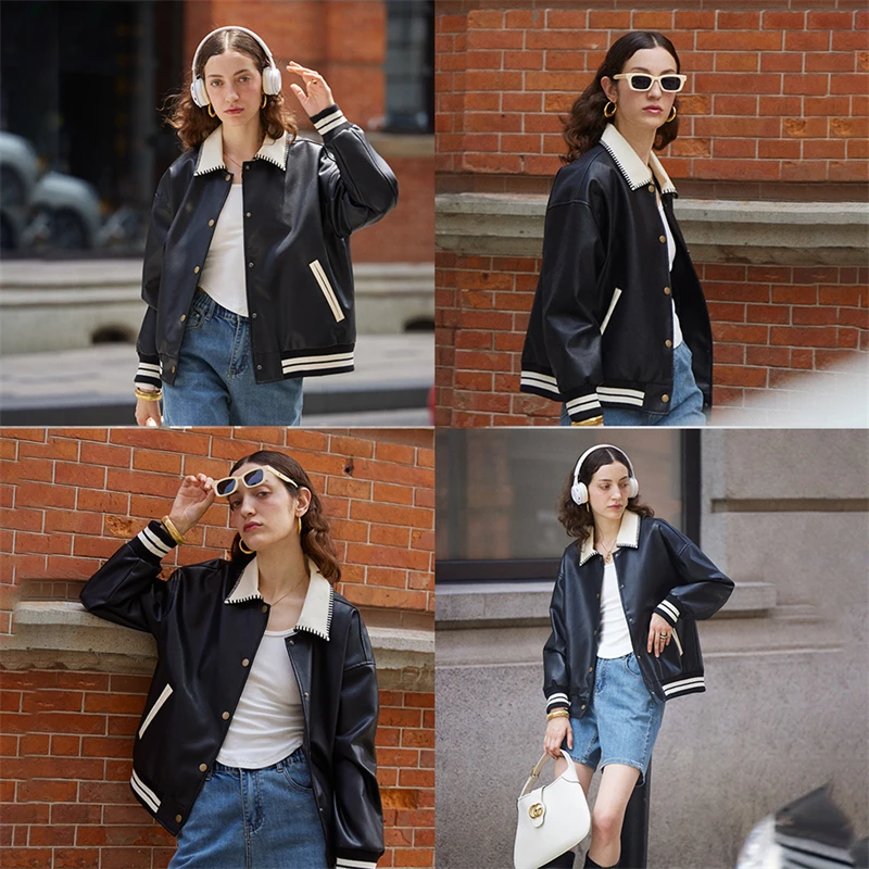 2023 American Exterior Stitching Short Jacket Leather Jacket Early Autumn Polo Collar Loose Fitting Leather Jacket PU Women's
2023 American Exterior Stitching Short Jacket Leather Jacket Early Autumn Polo Collar Loose Fitting Leather Jacket PU Women's