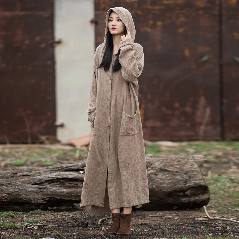 Original design double-layer cotton sand wash hooded trench coat cotton and linen women's clothing new jacket retro literary fas
Original design double-layer cotton sand wash hooded trench coat cotton and linen women's clothing new jacket retro literary fas
