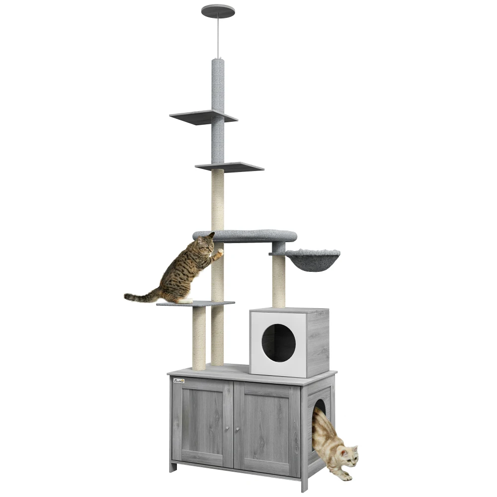 Cat Tree with Litter Box Enclosure, 2 in 1 to Ceiling Cat Tower Litter Box Furniture with Condo, Bed, Hammock, Scratching Posts
Cat Tree with Litter Box Enclosure, 2 in 1 to Ceiling Cat Tower Litter Box Furniture with Condo, Bed, Hammock, Scratching Posts