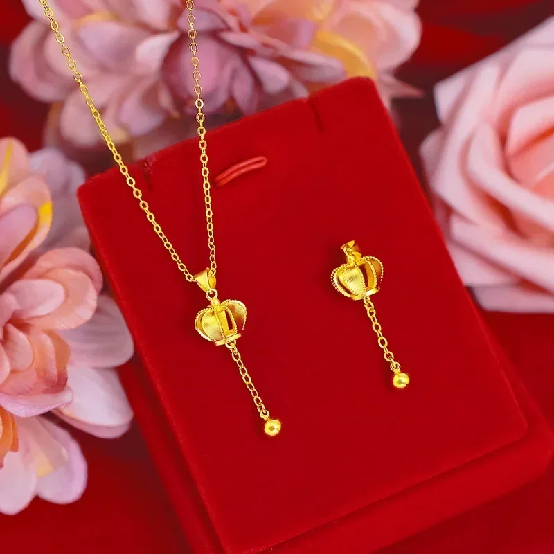 24K Yellow Gold Crown Pendant Necklace, Real Gold Necklace Elegant Luxury Charm for Lady Trendy Delicate Earrings Gift
24K Yellow Gold Crown Pendant Necklace, Real Gold Necklace Elegant Luxury Charm for Lady Trendy Delicate Earrings Gift