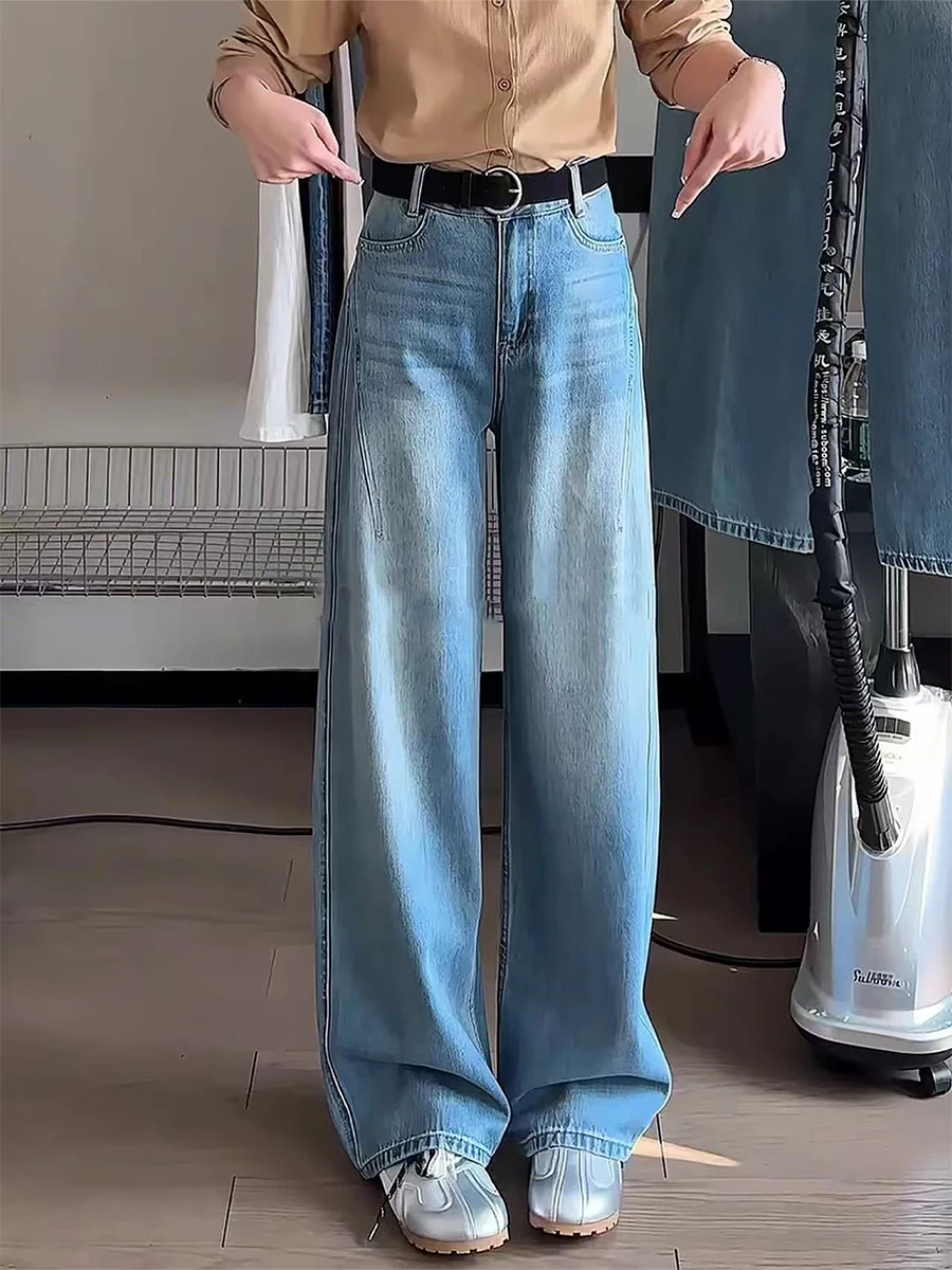 plus Size High Waist Blue Jeans Women's Spring Summer Loose Wide Leg Straight Cut Denim Pants for Pear Shaped Body
plus Size High Waist Blue Jeans Women's Spring Summer Loose Wide Leg Straight Cut Denim Pants for Pear Shaped Body