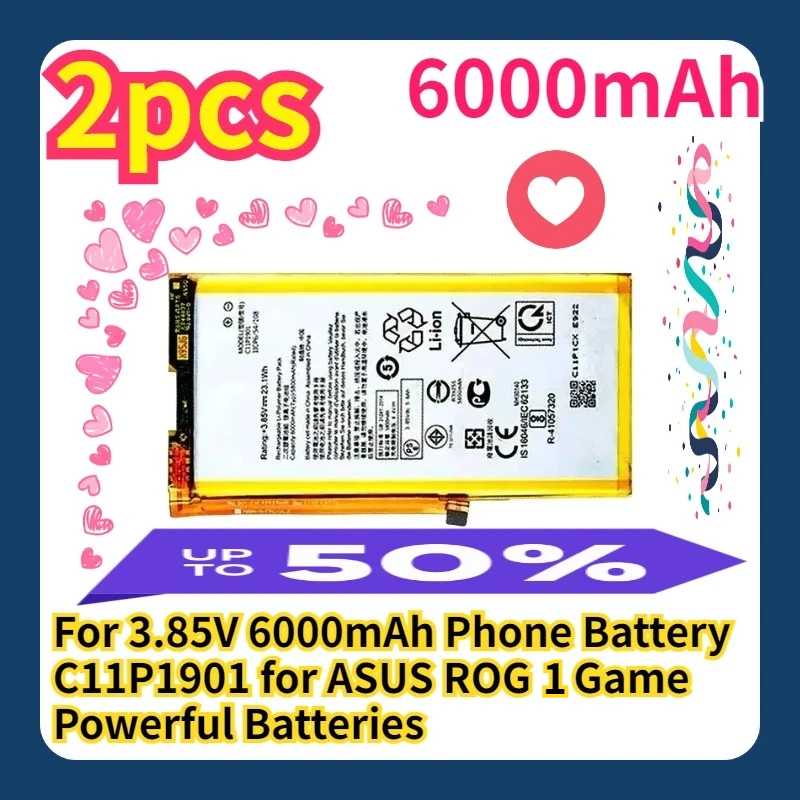 For 3.85V 6000mAh Phone Battery C11P1901 for ASUS ROG 1 Game Powerful Batteries