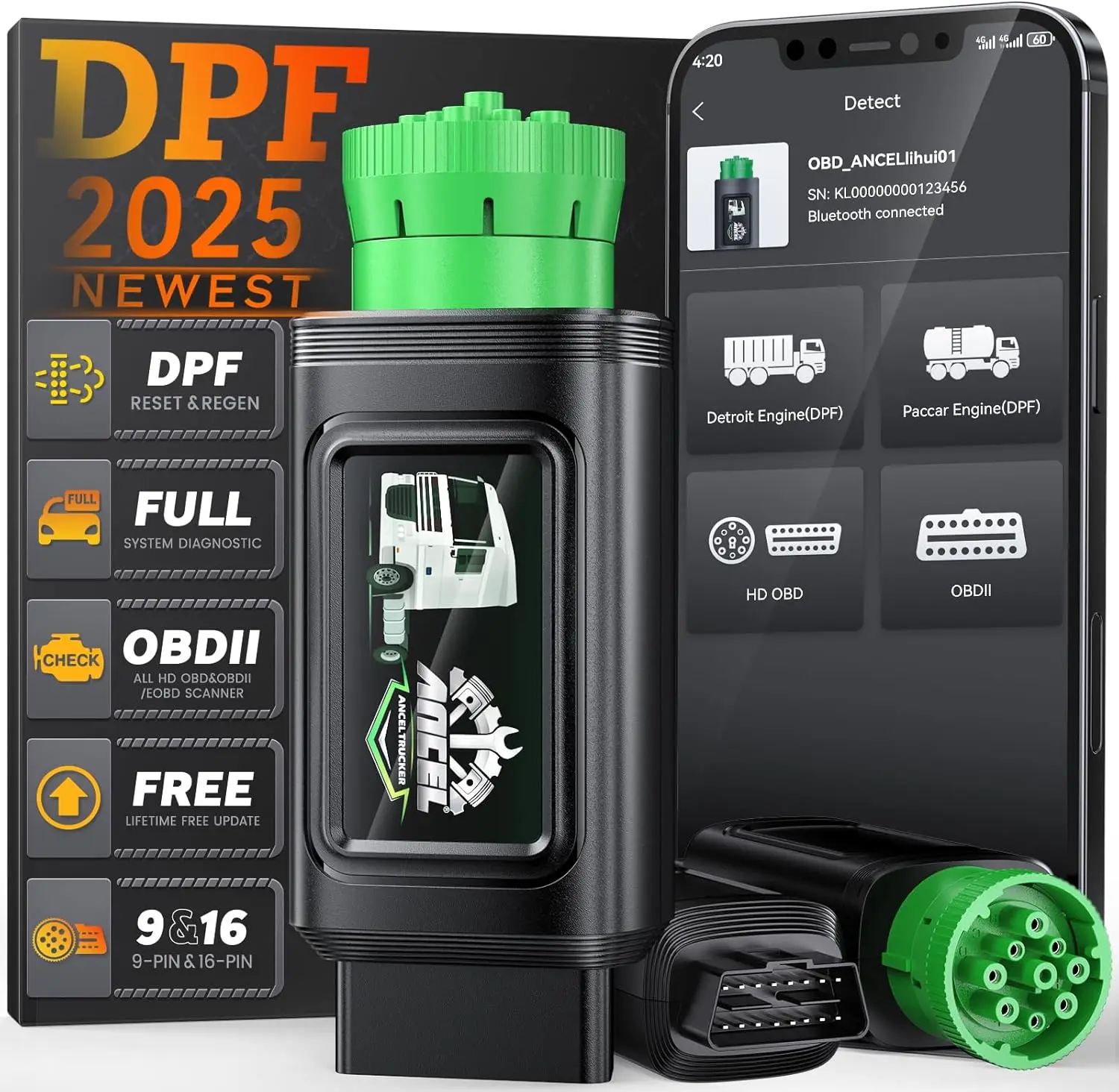 HD110 Heavy Duty Truck Scanner with DPF Regen & Reset for Detroit Paccar, Full HDOBD & OBD2 Diesel Scanner, Lifetime Free Update
HD110 Heavy Duty Truck Scanner with DPF Regen & Reset for Detroit Paccar, Full HDOBD & OBD2 Diesel Scanner, Lifetime Free Update