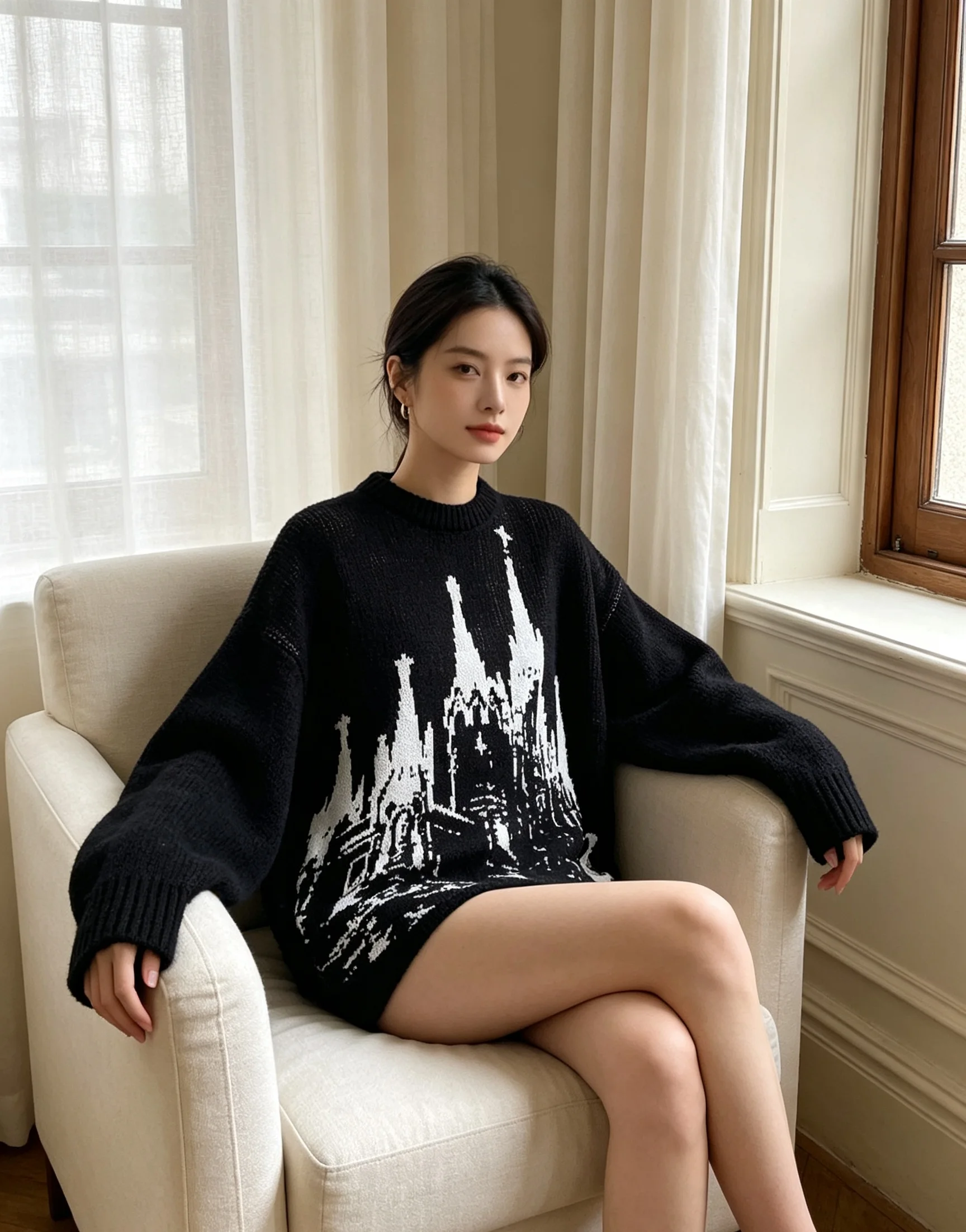 A niche Abigothic style pointed castle knitted sweater with loose short flared sleeves and retro dark pullover sweater
A niche Abigothic style pointed castle knitted sweater with loose short flared sleeves and retro dark pullover sweater