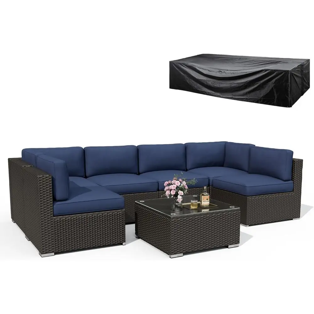 8-Piece Outdoor Patio Furniture Set with Waterproof Cover, Black Brown Wicker Sectional Sofa, Outdoor Couch with Cushions and Te
8-Piece Outdoor Patio Furniture Set with Waterproof Cover, Black Brown Wicker Sectional Sofa, Outdoor Couch with Cushions and Te
