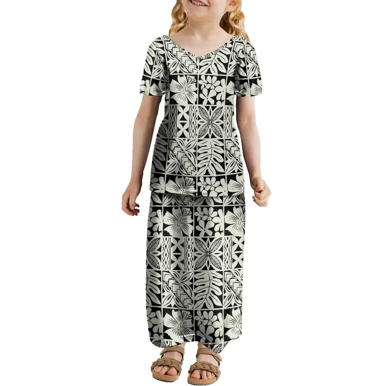 Girls Dress Custom Summer Short Sleeve V-Neck Elegant Long Dress For Children Puletasi Polynesian Print Party Dress
Girls Dress Custom Summer Short Sleeve V-Neck Elegant Long Dress For Children Puletasi Polynesian Print Party Dress