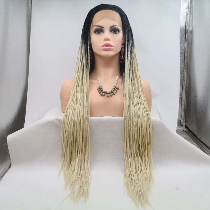 Gradient yellow fine braids, hand-crocheted front lace synthetic fiber wig, matte high-temperature silk colored headpiece
Gradient yellow fine braids, hand-crocheted front lace synthetic fiber wig, matte high-temperature silk colored headpiece