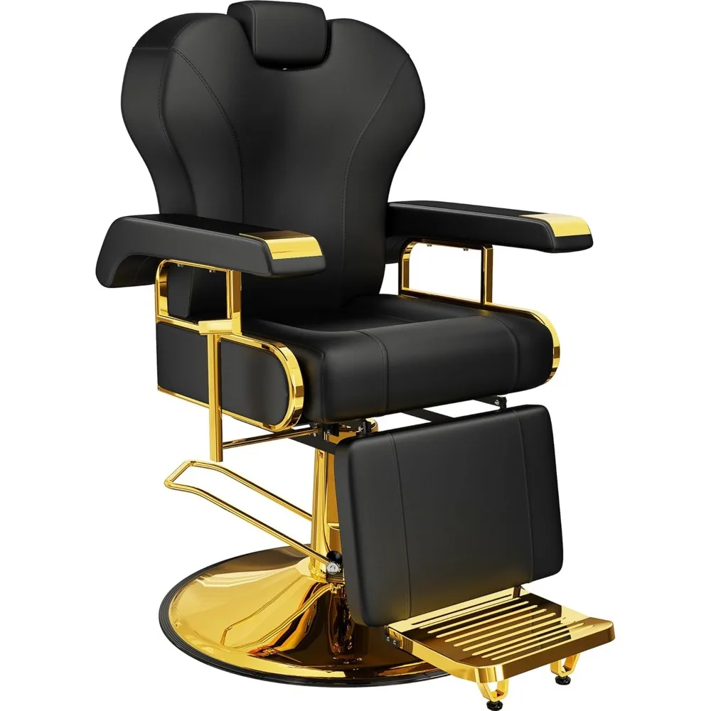 Salon Chair with Adjustable Backrest, Elegant Black Gold Barber Chair with Heavy Duty Steel Frame & Removable Headrest
Salon Chair with Adjustable Backrest, Elegant Black Gold Barber Chair with Heavy Duty Steel Frame & Removable Headrest