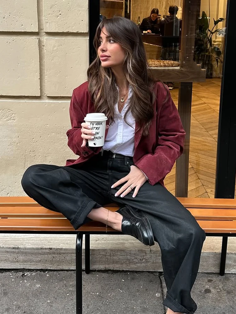 Retro Lapel Pocket Wine Red Suede Jacket Casual Full Sleeve Single Breasted Buckle Cropped Coat Autumn Lady Highstreet Outwear
Retro Lapel Pocket Wine Red Suede Jacket Casual Full Sleeve Single Breasted Buckle Cropped Coat Autumn Lady Highstreet Outwear