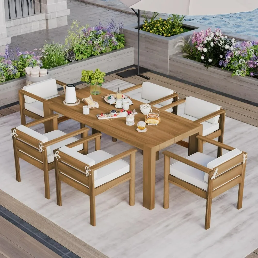 Outdoor 7-Piece Patio Dining Table Set, All-Weather Rectangle Table and 6 Chairs Set with Umbrella Hole and Removable Cushions
Outdoor 7-Piece Patio Dining Table Set, All-Weather Rectangle Table and 6 Chairs Set with Umbrella Hole and Removable Cushions
