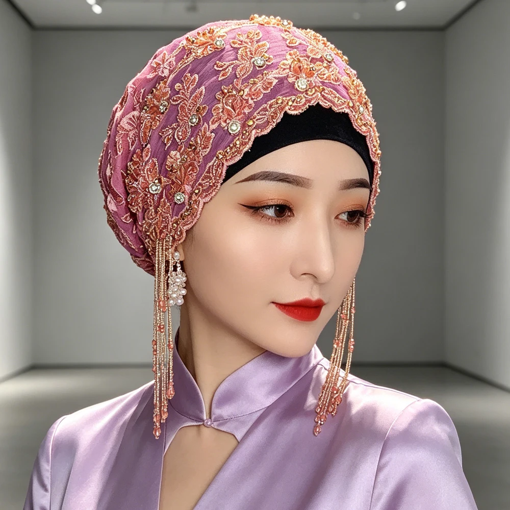 Muslim Cap Embroidery Crystal Bead Tassel Instant Hijab Turban Modest Head Wrap Scarf For Women Prayer Party Wedding Headscarf
Muslim Cap Embroidery Crystal Bead Tassel Instant Hijab Turban Modest Head Wrap Scarf For Women Prayer Party Wedding Headscarf
