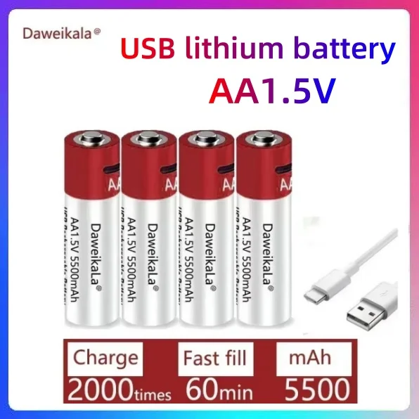 6-24PCS USB AA Rechargeable Batteries 1.5V 5500 mAh li-ion Battery for Remote Control Mouse Electric Toy Battery + Type-C Cable
6-24PCS USB AA Rechargeable Batteries 1.5V 5500 mAh li-ion Battery for Remote Control Mouse Electric Toy Battery + Type-C Cable