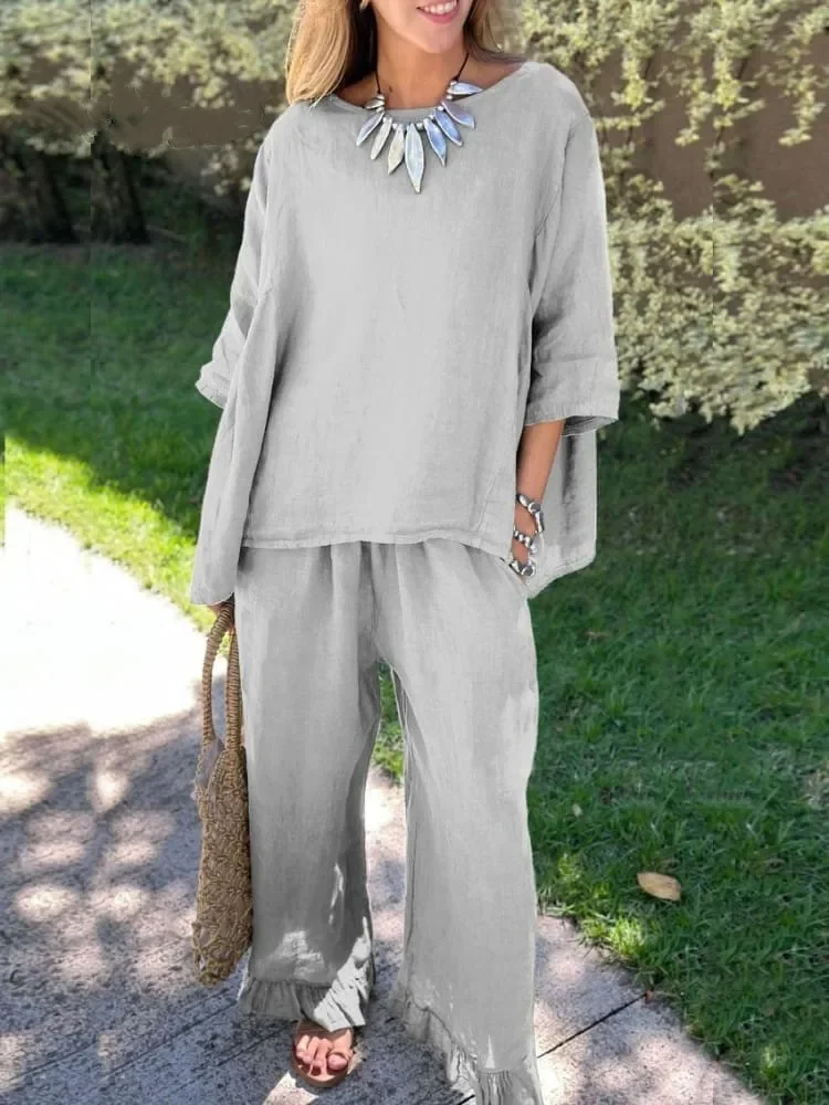 Summer New Fashion Cotton And Linen Suit New Women's Solid Color Loose Casual Trousers Two-piece Set
Summer New Fashion Cotton And Linen Suit New Women's Solid Color Loose Casual Trousers Two-piece Set
