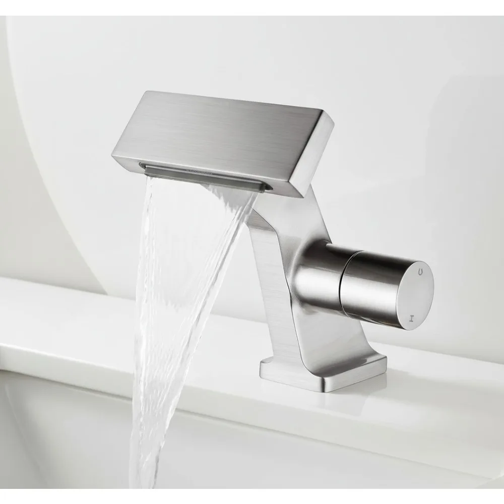 Waterfall Bathroom Faucet Brushed Nickel, Single Handle 1 Hole Deck Mount with Supply Hoses for Vanity Basin
Waterfall Bathroom Faucet Brushed Nickel, Single Handle 1 Hole Deck Mount with Supply Hoses for Vanity Basin
