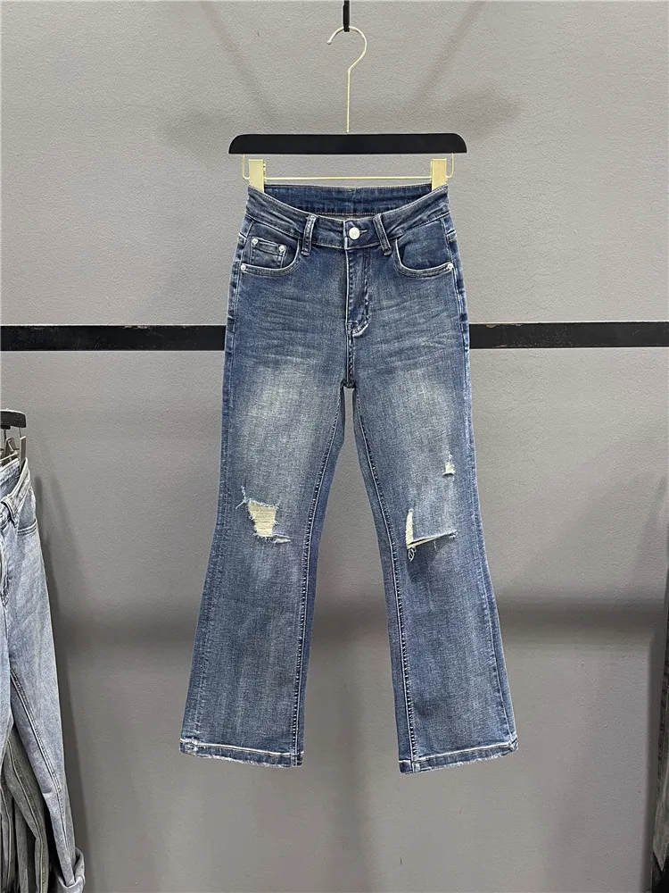 Retro Hole Micro Flared Denim Jeans Women's Spring Summer New Small Size Elastic Slimming Straight Leg Bell Bottoms
Retro Hole Micro Flared Denim Jeans Women's Spring Summer New Small Size Elastic Slimming Straight Leg Bell Bottoms