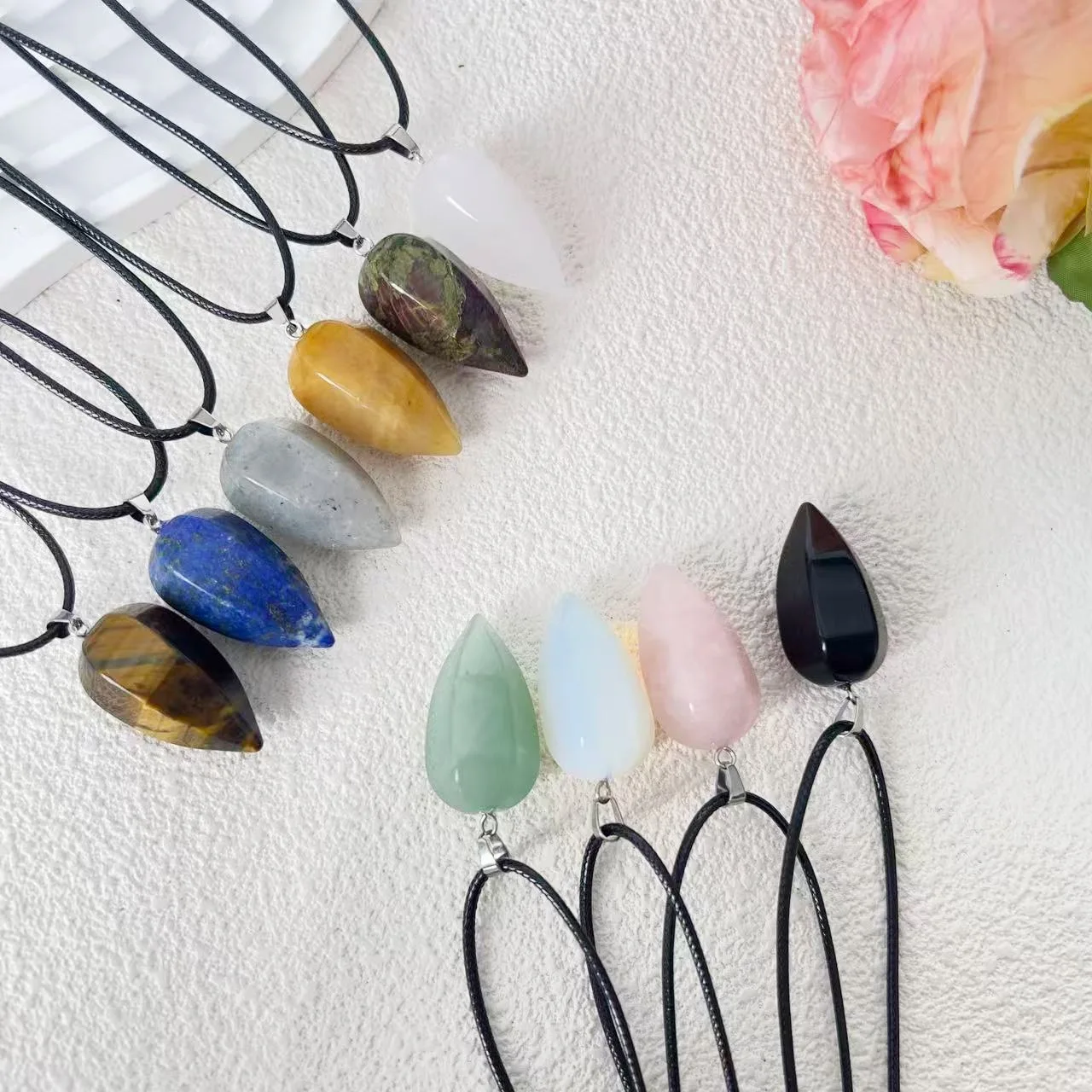 Teardrop Bullet Natural Stone Pendants, Healing Crystal Pendulum Necklaces for Men Women
Teardrop Bullet Natural Stone Pendants, Healing Crystal Pendulum Necklaces for Men Women