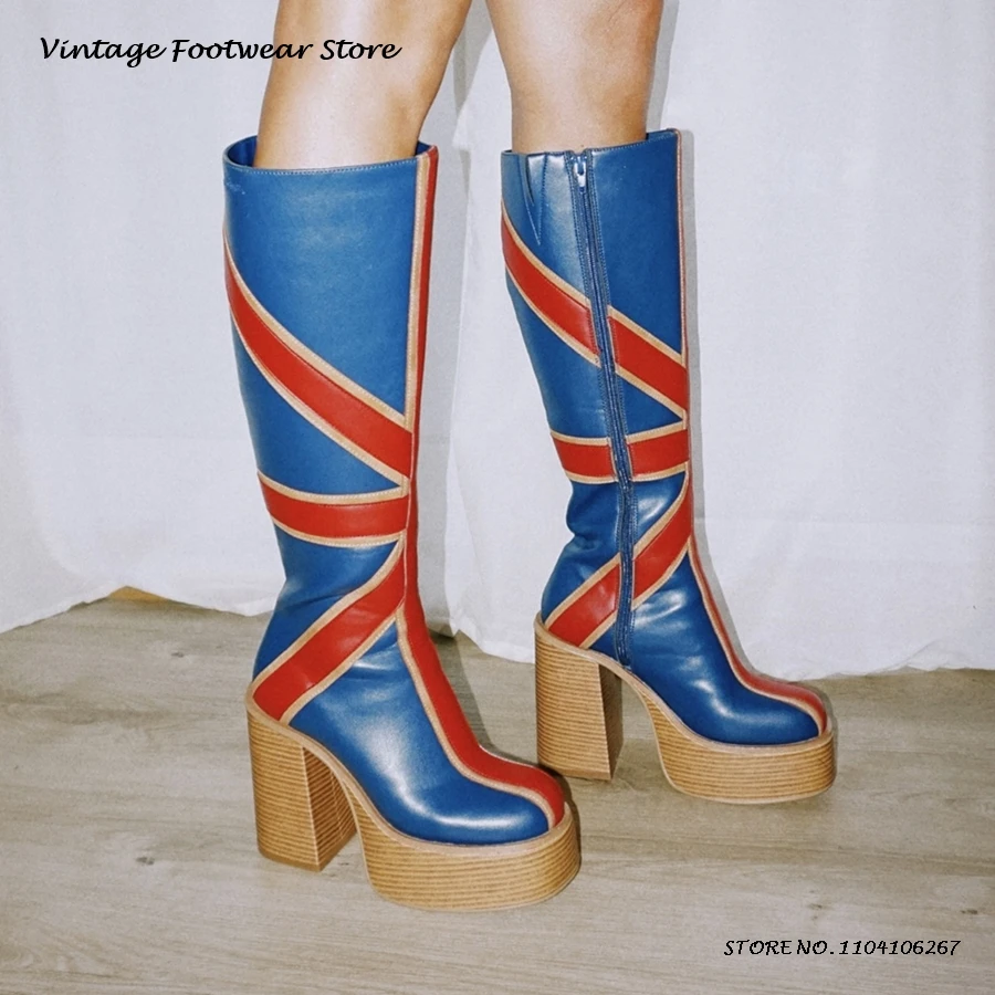 Patchwork Leather Platfrom Knee Boots British Style Round Toe Chunky Heel Boots Spring Autumn Height Increasing Western Boots
Patchwork Leather Platfrom Knee Boots British Style Round Toe Chunky Heel Boots Spring Autumn Height Increasing Western Boots