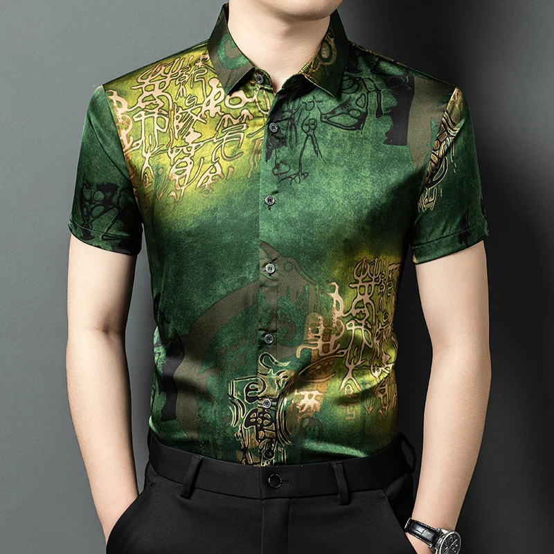 New Arrival Silk Clothes Men 2025 Summer Fashion Printing Poplin Shirt Single Breasted Tops Male Short Sleeve Soft Dress Shirts
New Arrival Silk Clothes Men 2025 Summer Fashion Printing Poplin Shirt Single Breasted Tops Male Short Sleeve Soft Dress Shirts