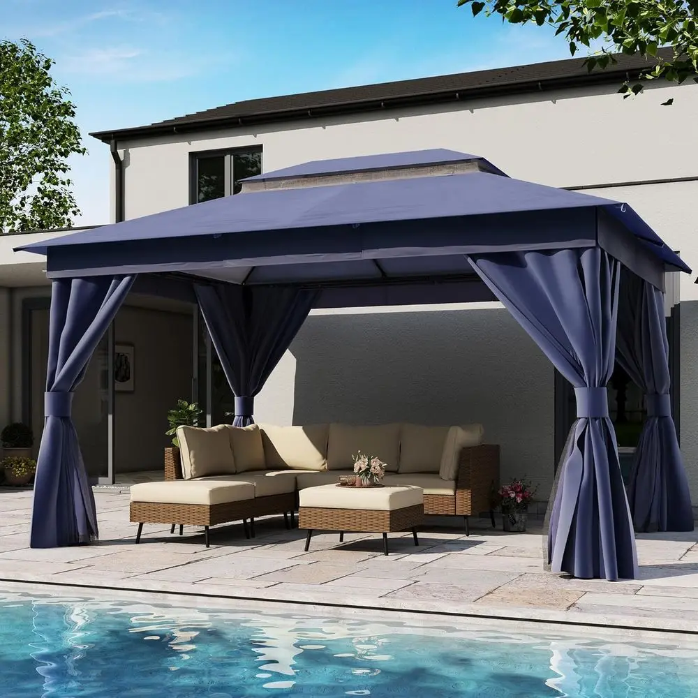 Heavy-Duty 10x13 Outdoor Gazebo with Double Roof, Mosquito Netting, Privacy Screen, Ideal for Backyard, Garden, Lawn - Navy Blue
Heavy-Duty 10x13 Outdoor Gazebo with Double Roof, Mosquito Netting, Privacy Screen, Ideal for Backyard, Garden, Lawn - Navy Blue