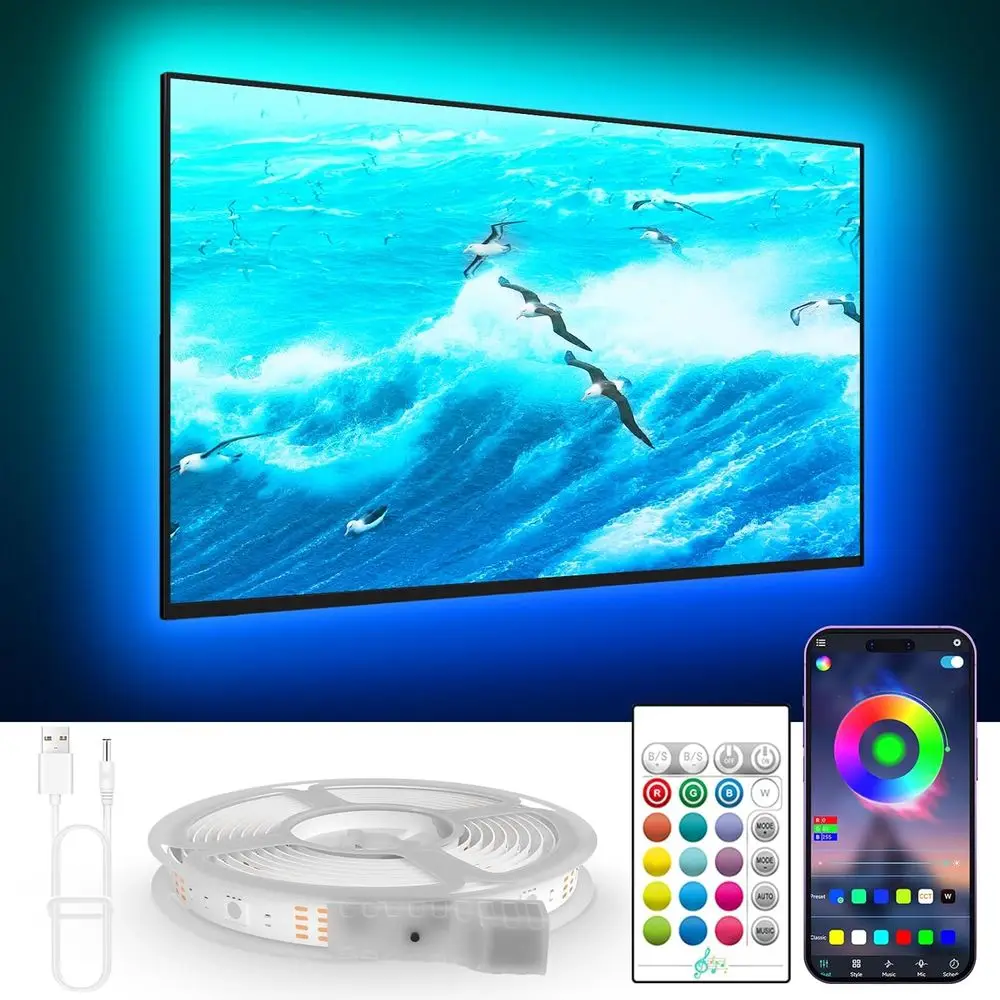 LED Strip Lights RGB Backlit for TVs, 19.68ft, Syncs with Music, Bluetooth & Remote Control, Ideal for Gaming Rooms
LED Strip Lights RGB Backlit for TVs, 19.68ft, Syncs with Music, Bluetooth & Remote Control, Ideal for Gaming Rooms