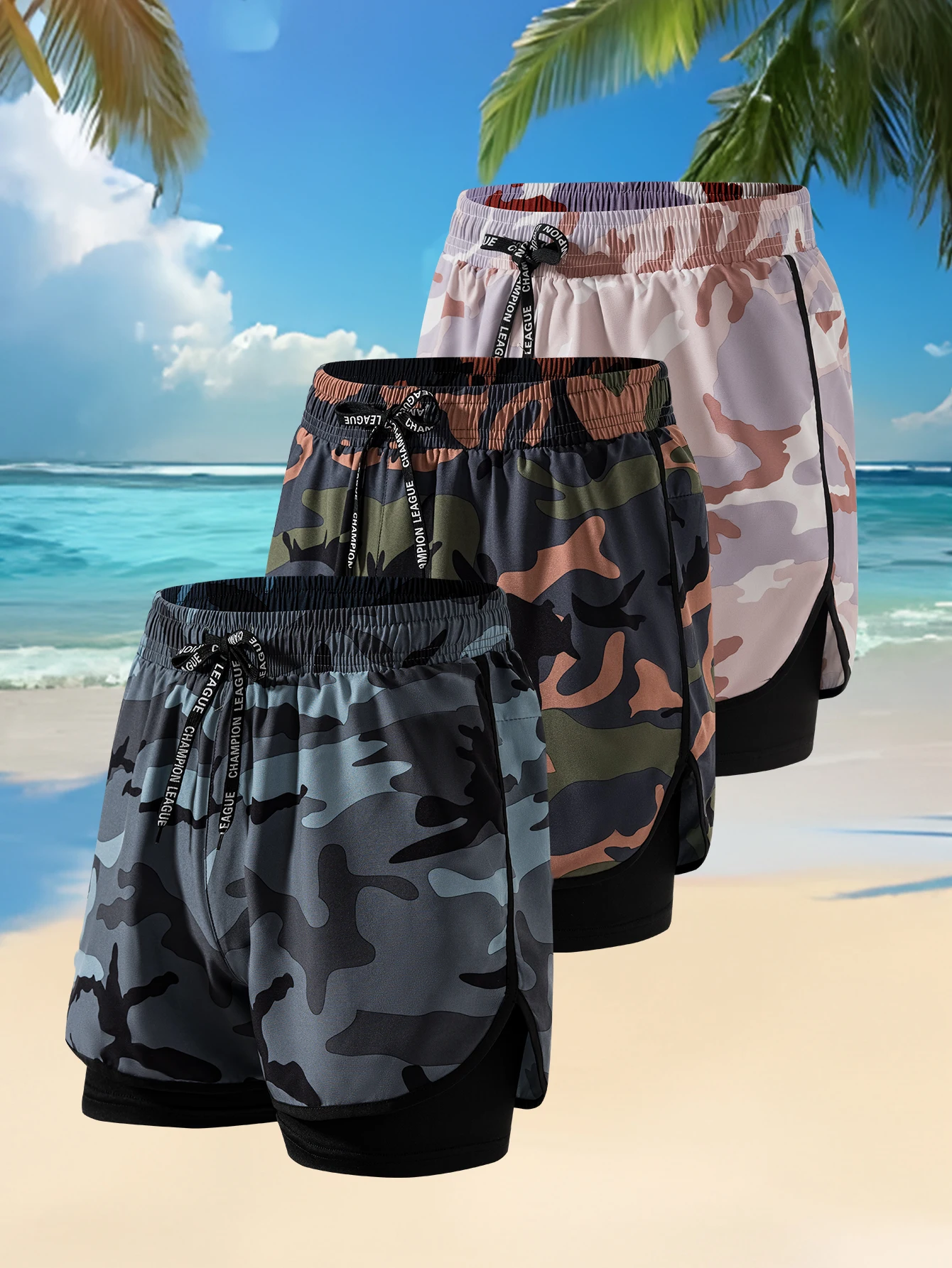 Men's two-in-one casual sports camouflage shorts; comfortable elastic waist clothing for men; breathable running shorts
Men's two-in-one casual sports camouflage shorts; comfortable elastic waist clothing for men; breathable running shorts