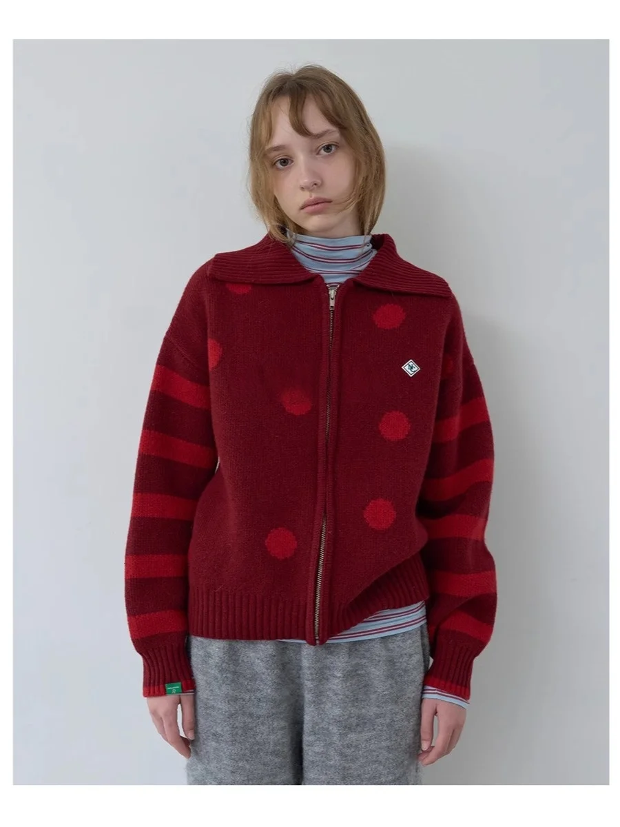 SEI Street Pattern Color Blo Zipper Casual Knitted Hat Coat Sweater Outerwear Unique Polka Dot Hemline Design Long Sve
SEI Street Pattern Color Blo Zipper Casual Knitted Hat Coat Sweater Outerwear Unique Polka Dot Hemline Design Long Sve