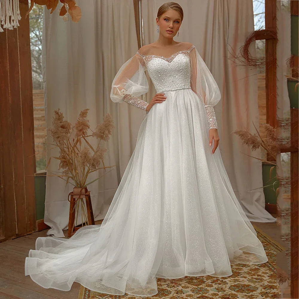 Customized Sexy Wedding Dresses Sweetheart Neck Elegant A-line Illusion Full Sleeves Open Back Button Design For Women Bridal Go
Customized Sexy Wedding Dresses Sweetheart Neck Elegant A-line Illusion Full Sleeves Open Back Button Design For Women Bridal Go