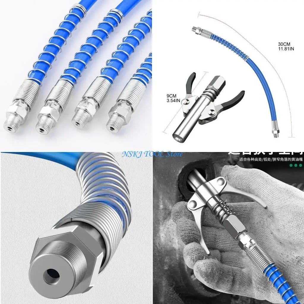 L8RC GreaseGun Coupler Strong Lockon GreasesGun Couplers 10000PSI Quick Release Grease Coupler with 30cm/12" Spring Hose
L8RC GreaseGun Coupler Strong Lockon GreasesGun Couplers 10000PSI Quick Release Grease Coupler with 30cm/12" Spring Hose