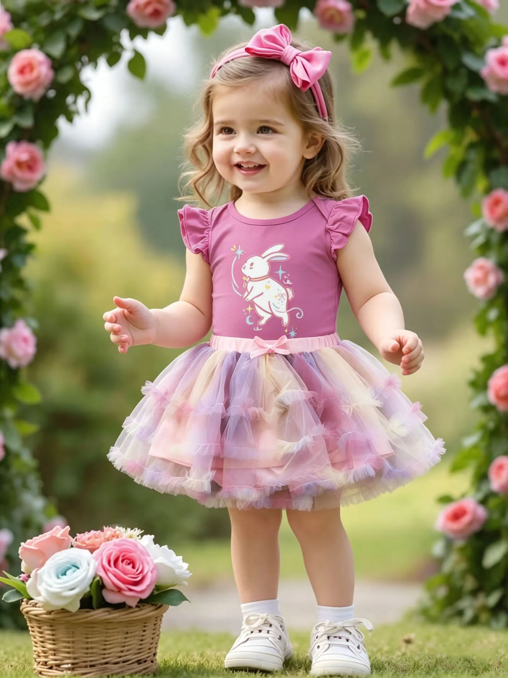 Girls Purple Pink Bunny Print Sleeveless Rainbow Gradient Tulle Princess Dress
Girls Purple Pink Bunny Print Sleeveless Rainbow Gradient Tulle Princess Dress