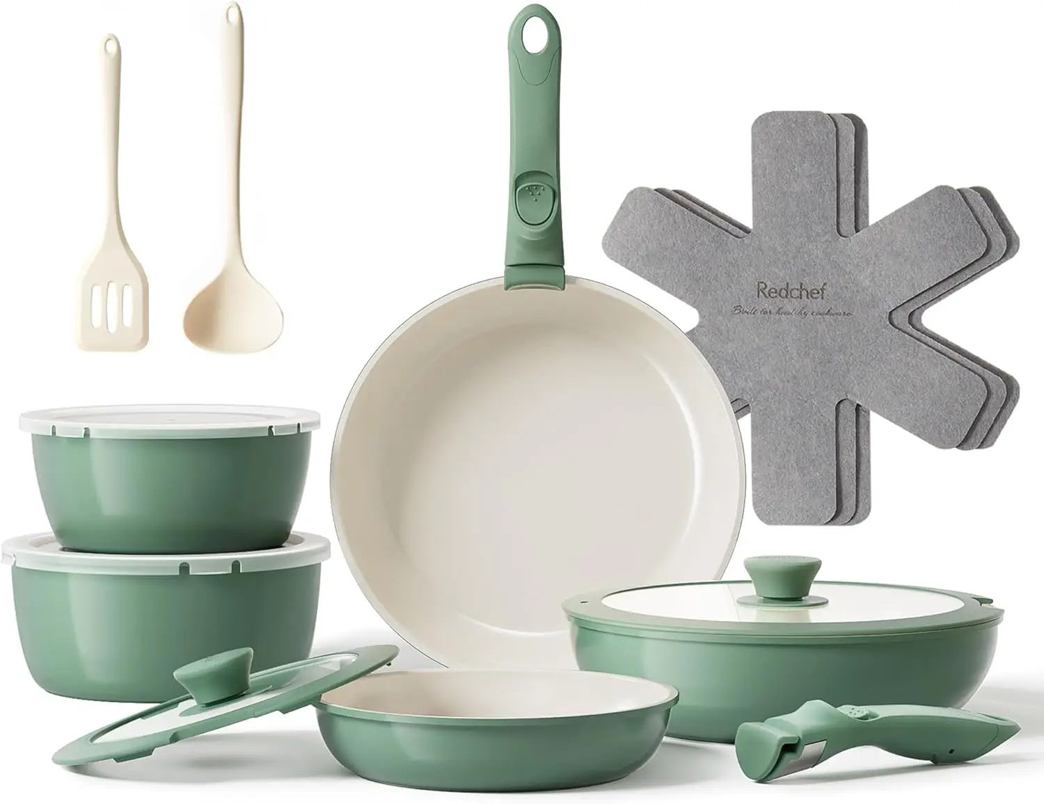16pcs Nonstick Ceramic Cookware Set with Detachable Handle, PFAS-Free, Oven Safe, Space-Saving, Green
16pcs Nonstick Ceramic Cookware Set with Detachable Handle, PFAS-Free, Oven Safe, Space-Saving, Green