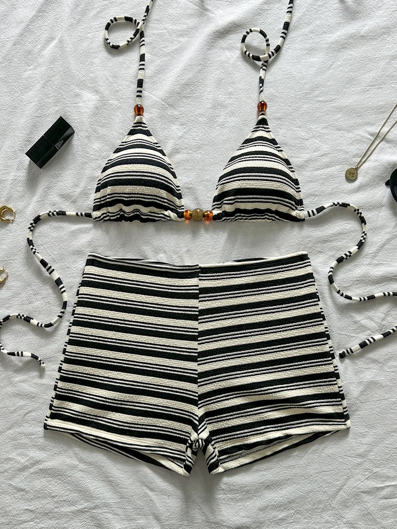 Sexy Coffee Striped Bikini Set 2026 Women Beaded String Push Up Bra High Waist Swimsuit Summer Bathing Suit Two Piece Swimwear
Sexy Coffee Striped Bikini Set 2026 Women Beaded String Push Up Bra High Waist Swimsuit Summer Bathing Suit Two Piece Swimwear