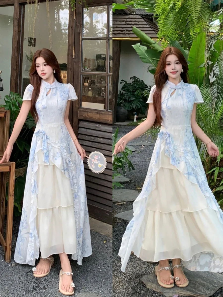 Large Size Elegant New Chinese Style Printed Dress Asymmetrical Loose Fit Long Skirt Short Sleeve Women's Summer Dress
Large Size Elegant New Chinese Style Printed Dress Asymmetrical Loose Fit Long Skirt Short Sleeve Women's Summer Dress