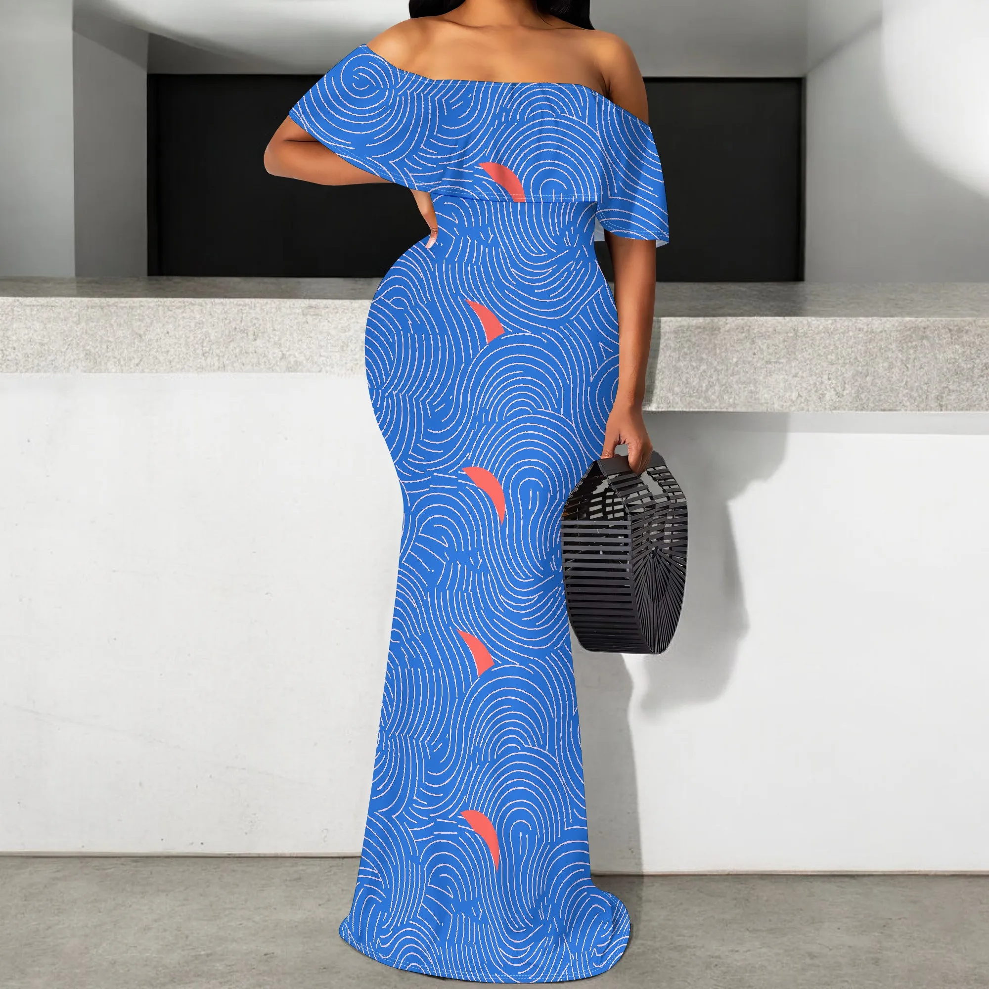 Abstract Wave Print Off-Shoulder Maxi Dress | Bold Blue with Red Accents | Trendy Summer Style | Sizes S-3XL
Abstract Wave Print Off-Shoulder Maxi Dress | Bold Blue with Red Accents | Trendy Summer Style | Sizes S-3XL