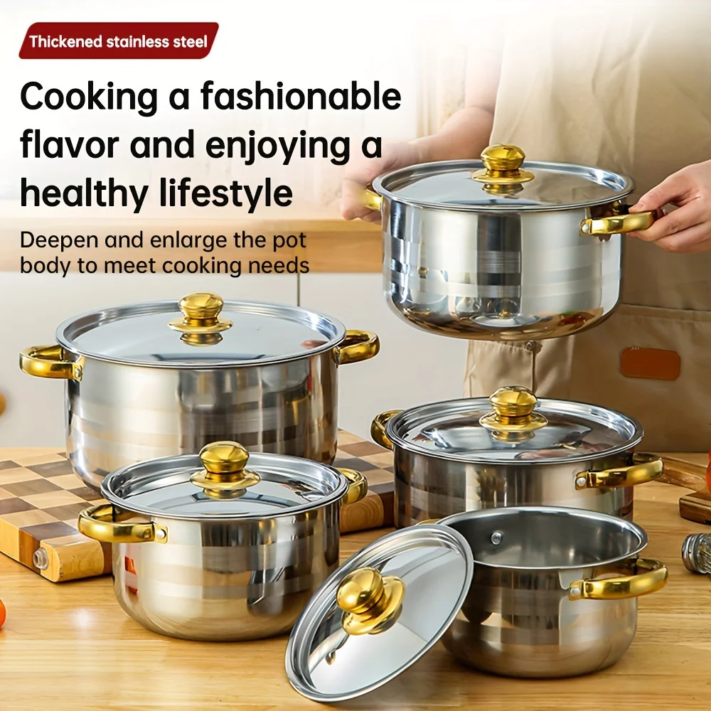 Stainless steel cooking pot, 5 pots+5 lids, stainless steel double handle with lid, deep soup pot, suitable for home and restaur
Stainless steel cooking pot, 5 pots+5 lids, stainless steel double handle with lid, deep soup pot, suitable for home and restaur