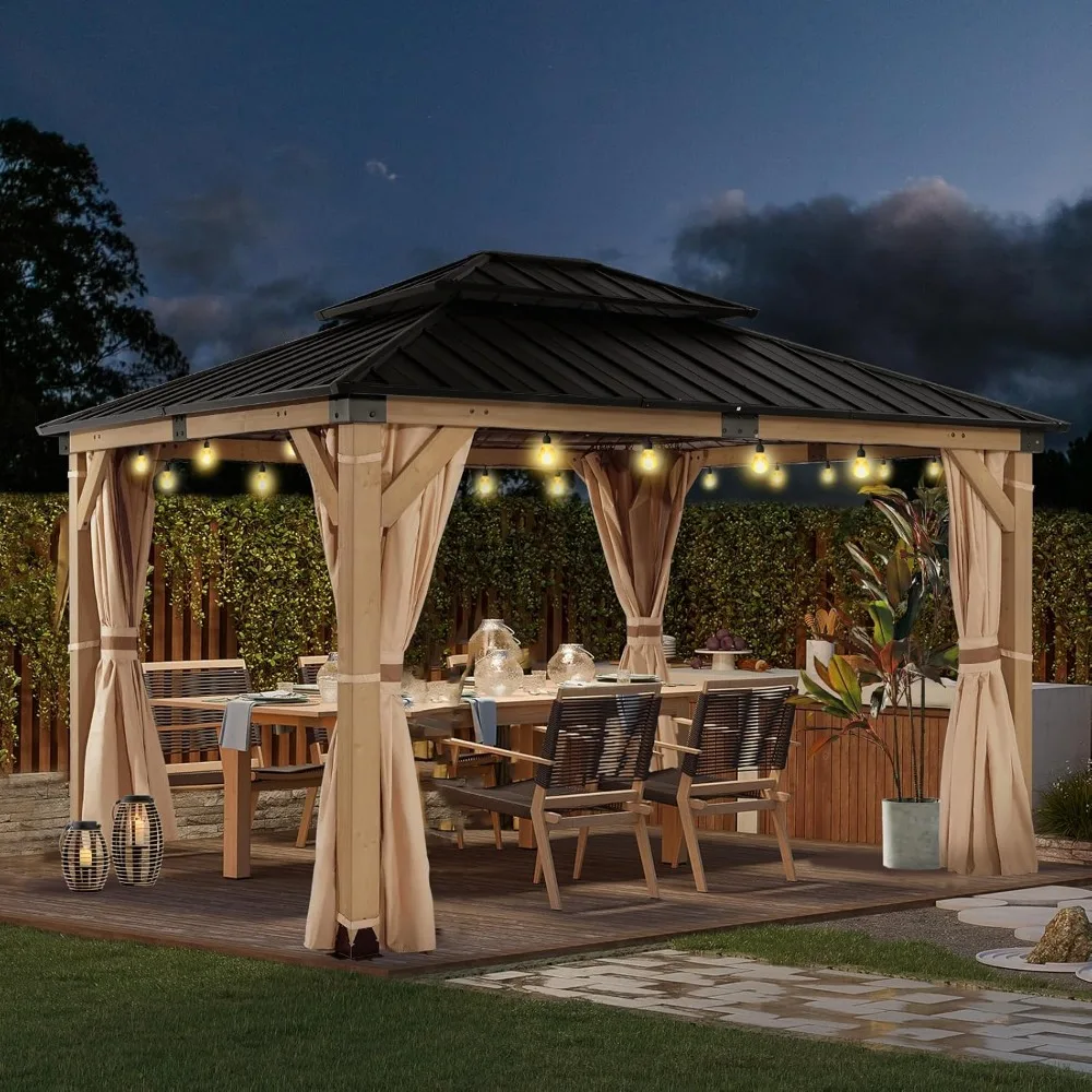 10x12ft Outdoor Hardtop Cedar Gazebo, Natural Solid Wood Frame Gazebo with Netting & Curtains,Metal Canopy Pavilion Gazebos
10x12ft Outdoor Hardtop Cedar Gazebo, Natural Solid Wood Frame Gazebo with Netting & Curtains,Metal Canopy Pavilion Gazebos