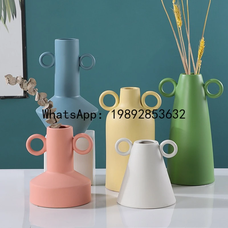 Ceramic Vase Geometric Circular Handle Ceramic Handicraft Plant Pot Floral Arrangement Accessories Home Decoration Vases
Ceramic Vase Geometric Circular Handle Ceramic Handicraft Plant Pot Floral Arrangement Accessories Home Decoration Vases