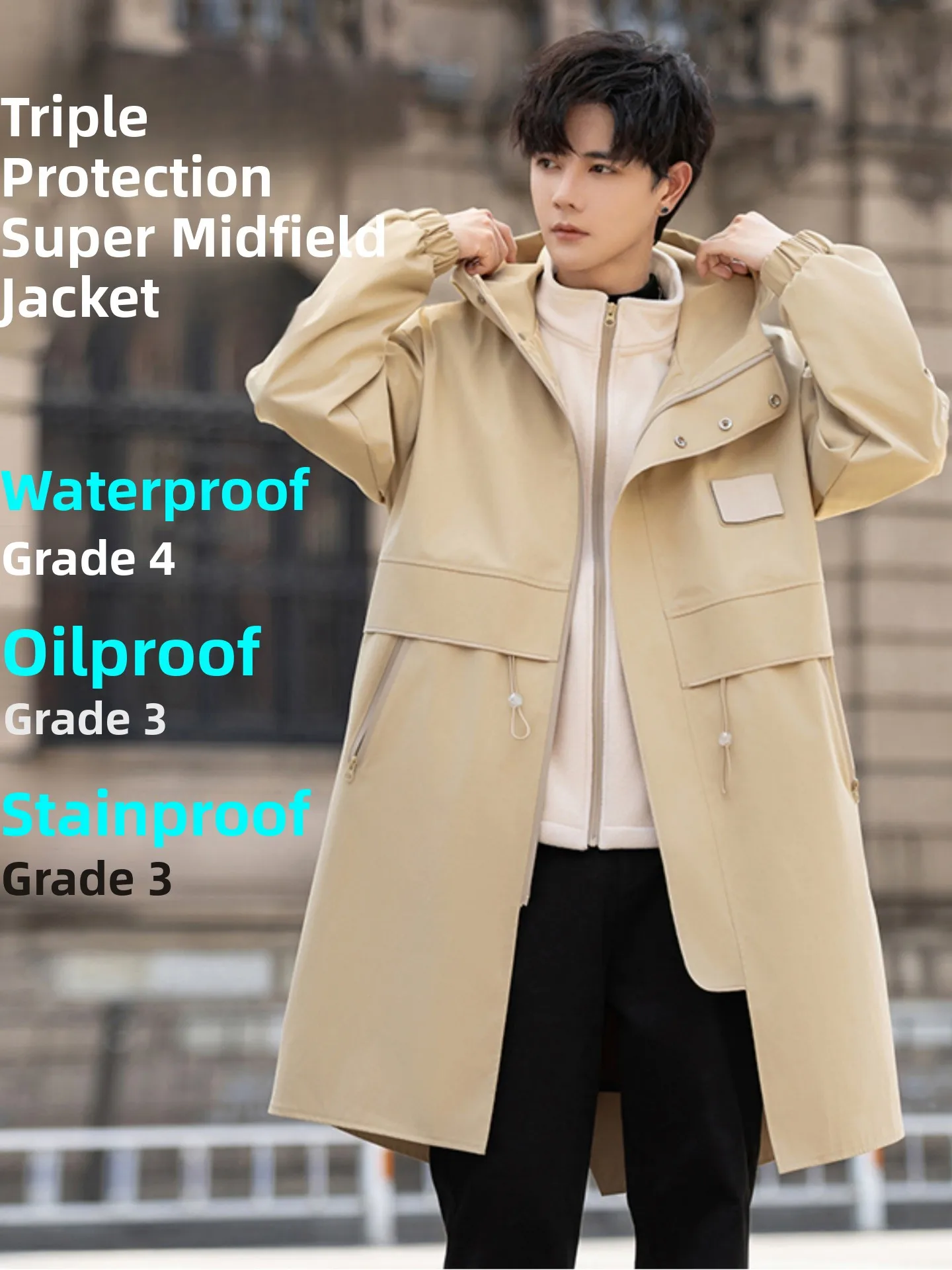 Khaki Men's Long Tee-in-One Coat Windproof Water Repellent Tear Resistant Autumn Winter Design Casual Hooded Jaet Coat
Khaki Men's Long Tee-in-One Coat Windproof Water Repellent Tear Resistant Autumn Winter Design Casual Hooded Jaet Coat