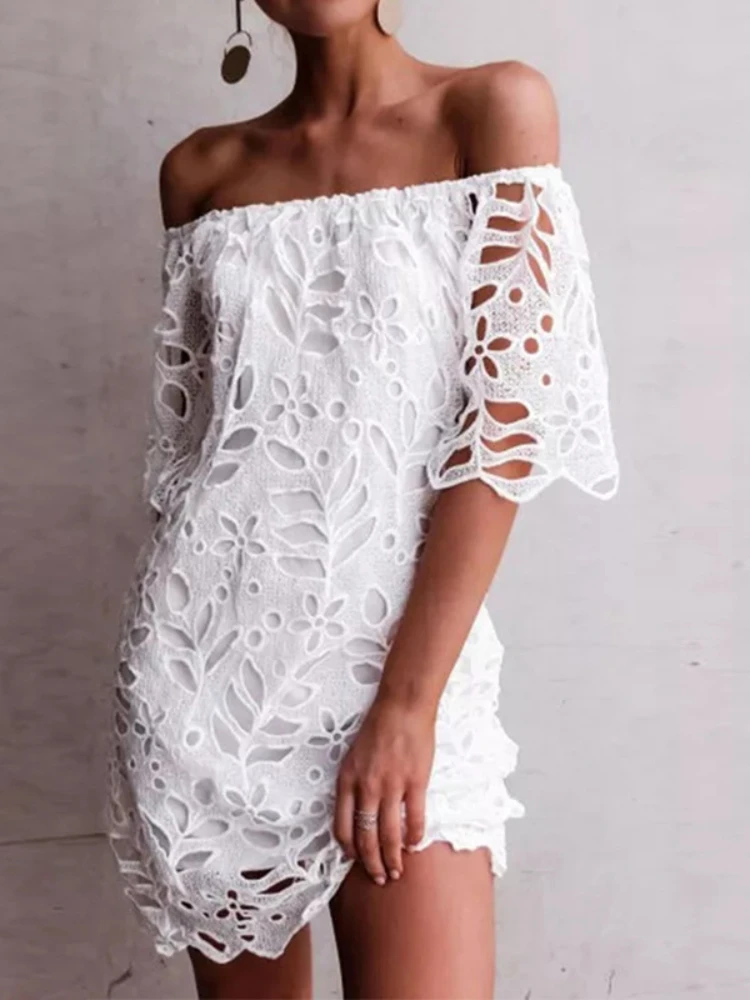 2025 Summer Sexy Off Shoulder Party Dress Women Elegant Sexy White Lace Dresses for Women Short Sleeve Mini Dress Black Robe
2025 Summer Sexy Off Shoulder Party Dress Women Elegant Sexy White Lace Dresses for Women Short Sleeve Mini Dress Black Robe
