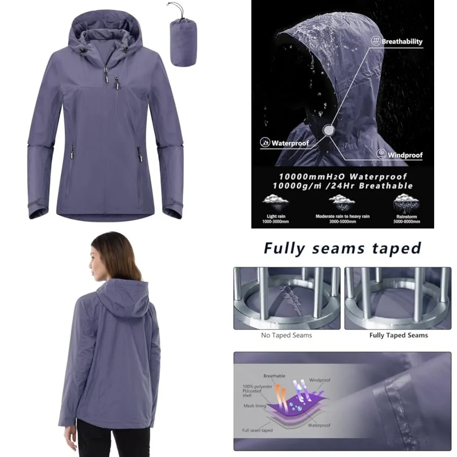 Outdoor Ventures Packable Rain Jacket Women Lightweight Waterproof Raincoat with Hood Cycling Bike Jacket
Outdoor Ventures Packable Rain Jacket Women Lightweight Waterproof Raincoat with Hood Cycling Bike Jacket