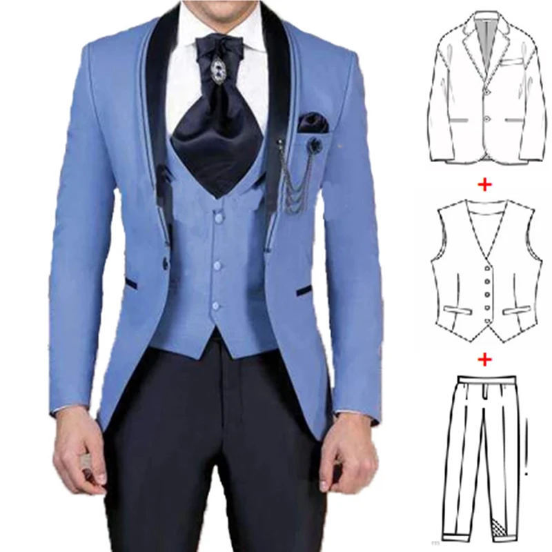 New Arrival Blue Groom Tuxedos for Wedding Groomsmen Shawl Lapel One Button Men Suits Blazer Three Piece ( Jacket+Pants+Vest)
New Arrival Blue Groom Tuxedos for Wedding Groomsmen Shawl Lapel One Button Men Suits Blazer Three Piece ( Jacket+Pants+Vest)