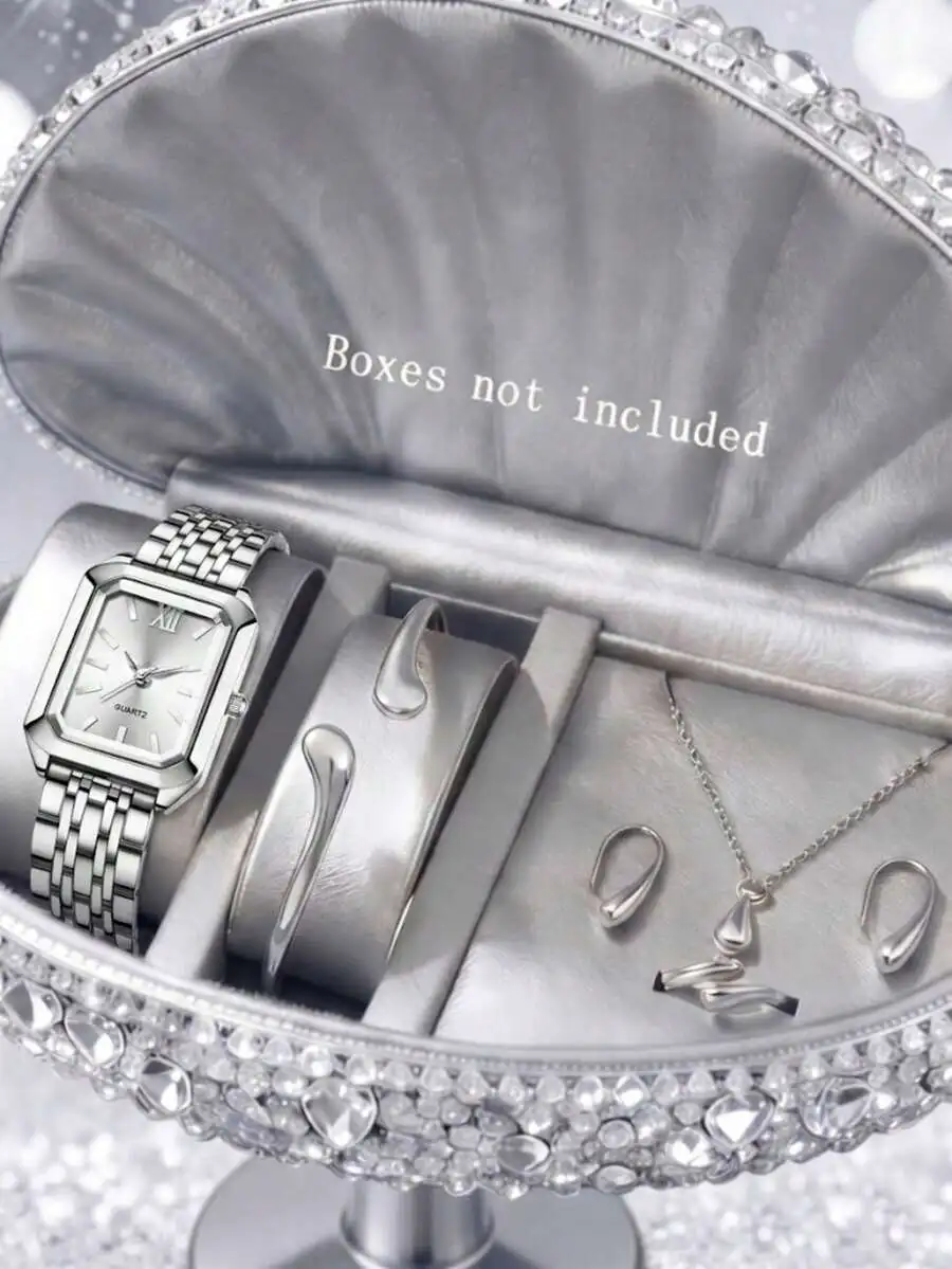 6-Piece Womens Quartz Watch Jewelry Set With Bracelet Necklace Earrings Ring Minimalist Elegant Daily Party Gift
6-Piece Womens Quartz Watch Jewelry Set With Bracelet Necklace Earrings Ring Minimalist Elegant Daily Party Gift