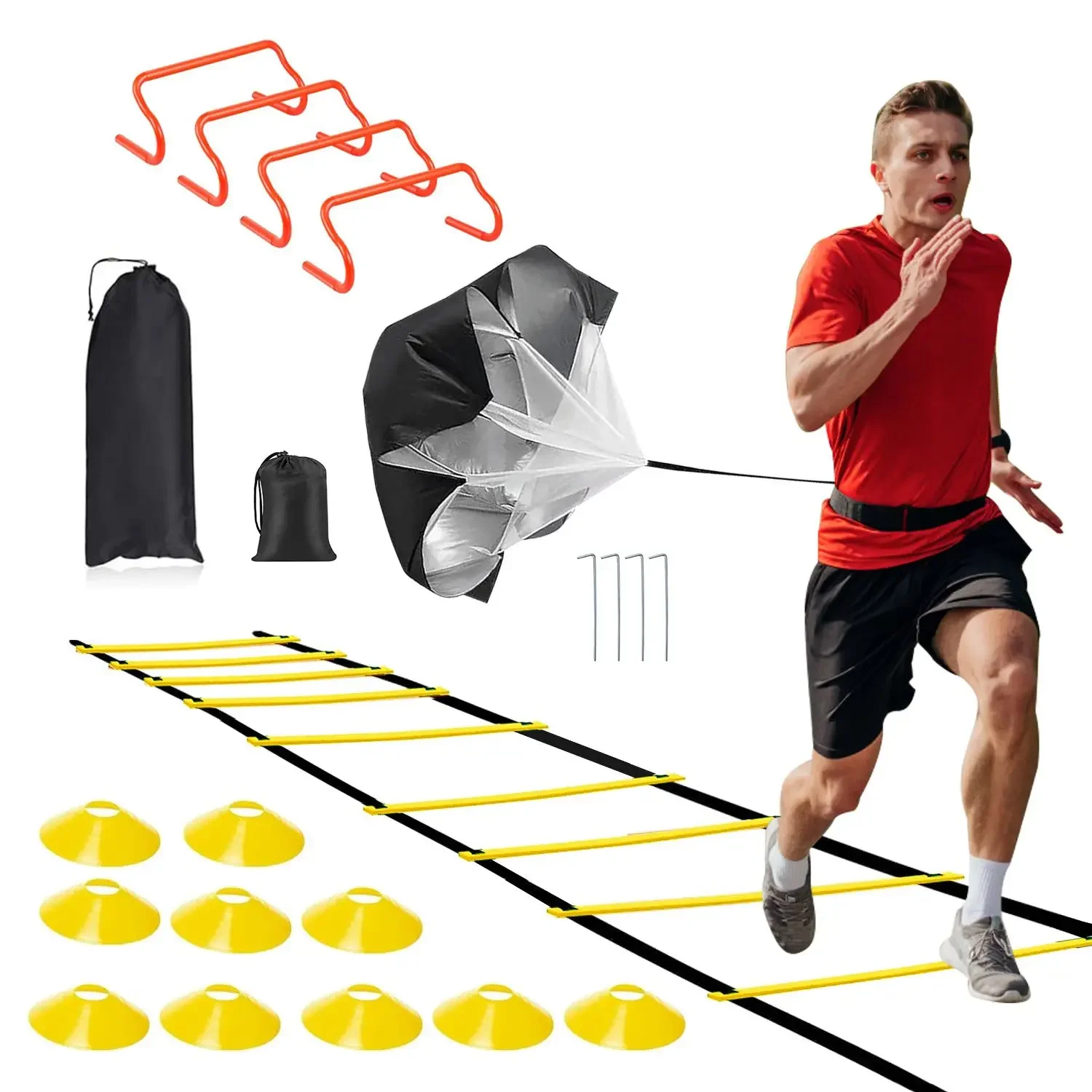 Speed Agility Training Equipment Set For Pro Beginner Including Cones Parachute Stakes Hurdles 19.68FT Ladder
Speed Agility Training Equipment Set For Pro Beginner Including Cones Parachute Stakes Hurdles 19.68FT Ladder