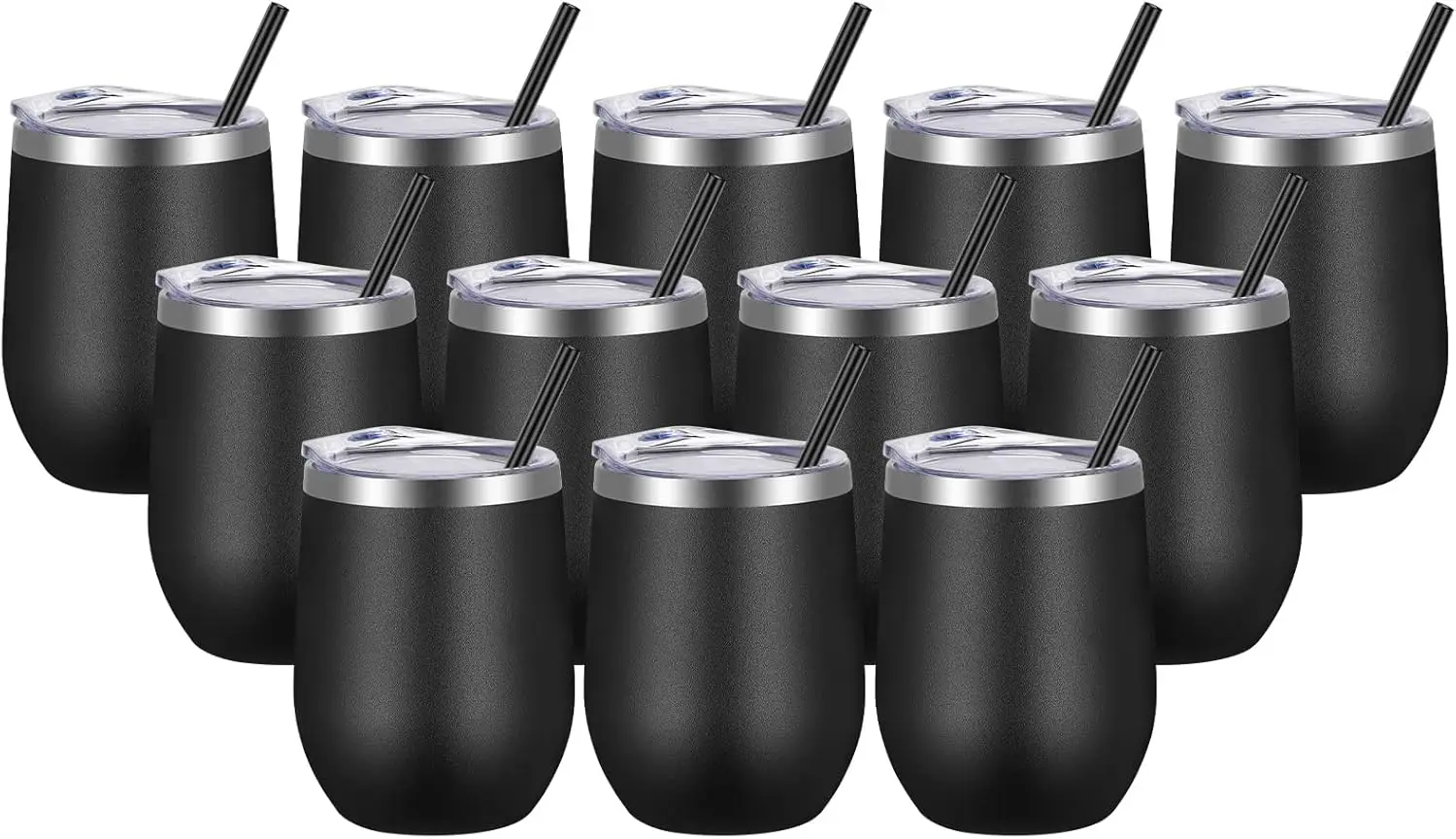 12oz Stainless Steel Stemless Wine Glasses Bulk 12 Pack with Lids and Straws, Double Wall Vacuum Insulated Tumbler for Hot and Cold Drinks
12oz Stainless Steel Stemless Wine Glasses Bulk 12 Pack with Lids and Straws, Double Wall Vacuum Insulated Tumbler for Hot and Cold Drinks