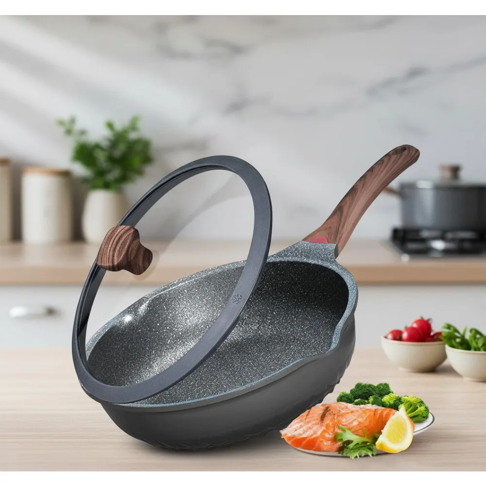11-дюймовая сковорода с антипригарным покрытием и крышкой, сковорода для соуса 5Qt, немецкое керамическое покрытие, индикатор нагрева, индукционная посуда, совместимая с
11-дюймовая сковорода с антипригарным покрытием и крышкой, сковорода для соуса 5Qt, немецкое керамическое покрытие, индикатор нагрева, индукционная посуда, совместимая с