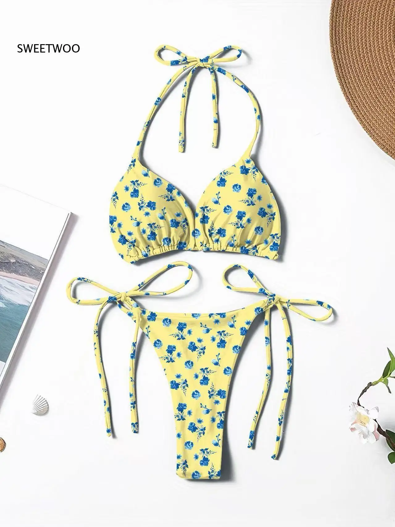 Women Sexy Multicolor Floral Leopard Print Halter Tie Bikini Set with Triangle Top and Side Tie Bottom Swimsuit for Beach & Pool
Women Sexy Multicolor Floral Leopard Print Halter Tie Bikini Set with Triangle Top and Side Tie Bottom Swimsuit for Beach & Pool