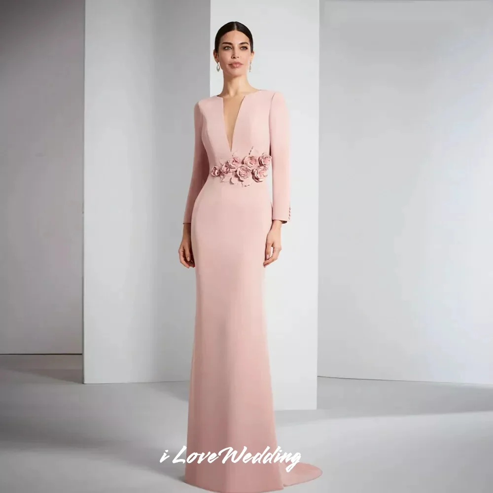 Pink V-Neck Evening Dresses 2025 Long Sleeve Flowers Mermaid Pleated Button Elegant Floor-Length Wedding Party Dress Customized
Pink V-Neck Evening Dresses 2025 Long Sleeve Flowers Mermaid Pleated Button Elegant Floor-Length Wedding Party Dress Customized