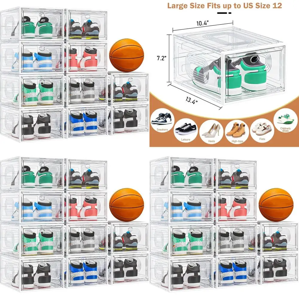 Stackable Shoe Organizer with Magnetic Door - Sturdy Storage Box for Sneaker Display and Hat Storage, White
Stackable Shoe Organizer with Magnetic Door - Sturdy Storage Box for Sneaker Display and Hat Storage, White