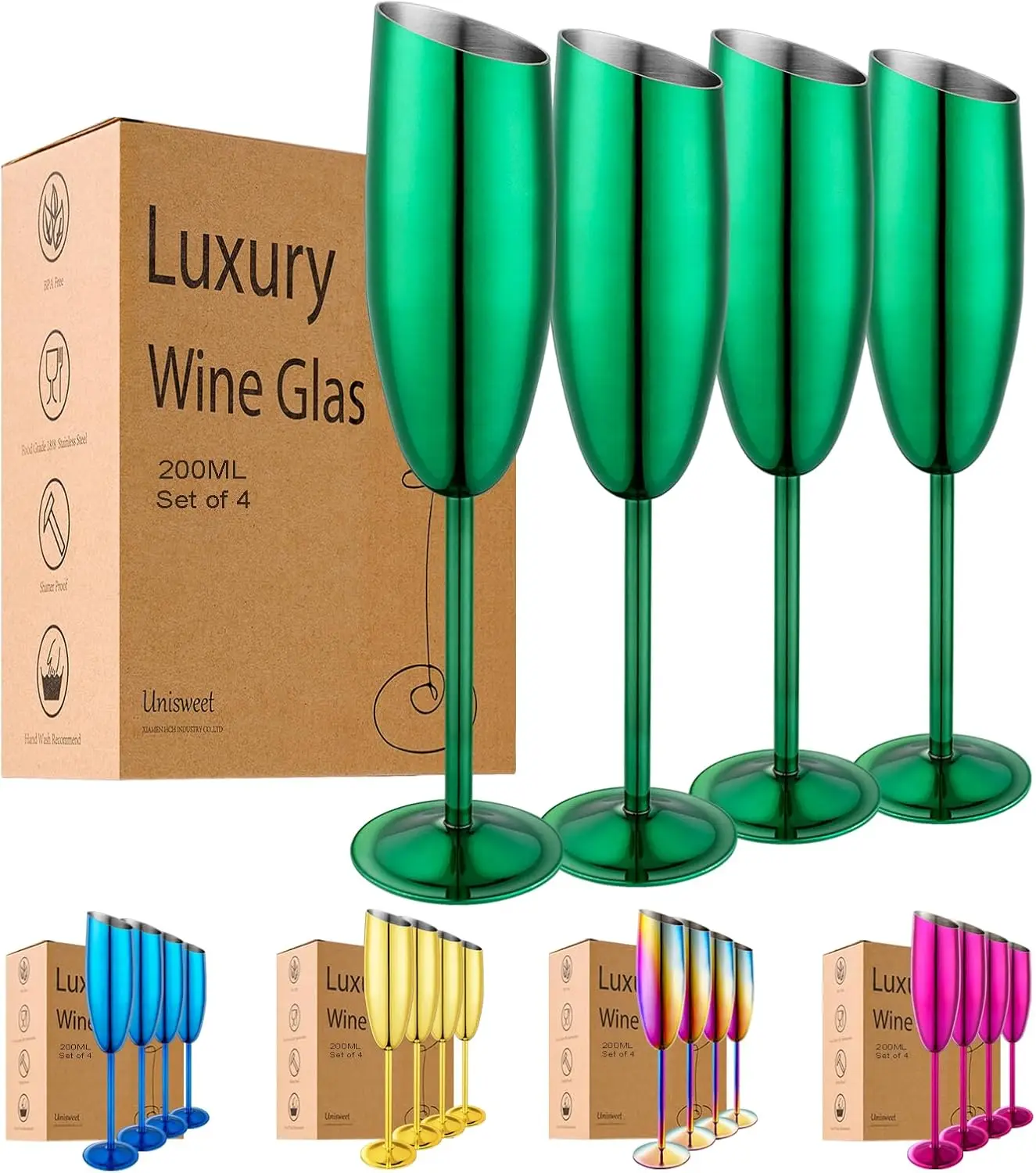 Champagne Flutes Set of 4, Stainless Steel, 7oz Unbreakable, Elegant Long Stem, for Wedding & Birthday Party
Champagne Flutes Set of 4, Stainless Steel, 7oz Unbreakable, Elegant Long Stem, for Wedding & Birthday Party