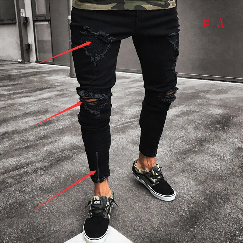 Mens Cool Designer Brand Black Jeans Skinny Ripped Destroyed Stretch Slim Fit Hop Hop Pants With Holes For Men
Mens Cool Designer Brand Black Jeans Skinny Ripped Destroyed Stretch Slim Fit Hop Hop Pants With Holes For Men