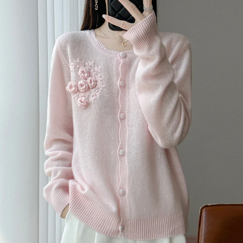 Autumn And Winter Three-Dimensional Crochet 100% Pure Wool Cardigan Women's Round Neck Sweater Warm Knit Top
Autumn And Winter Three-Dimensional Crochet 100% Pure Wool Cardigan Women's Round Neck Sweater Warm Knit Top